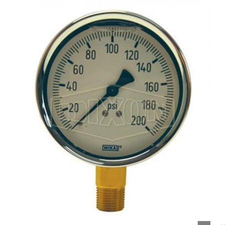 Dixon Gauge, 0 to 60 psi, 1/4 in Connection, 2-1/2 in Dial, +/- 2-1-2 %, Glycerin Liquid Filled GLBR60